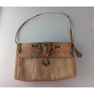 Brahma Shoulder Bag Snake Print Straw Woven Tan Clutch‎ Used